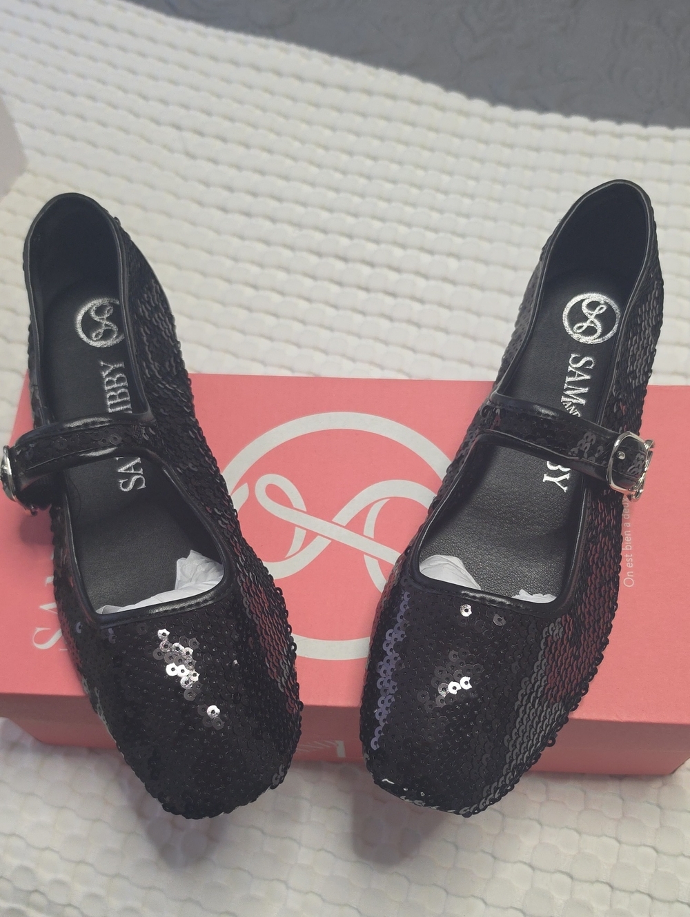Sam & Libby Black Sequin Mary Jane Flats with Buckle